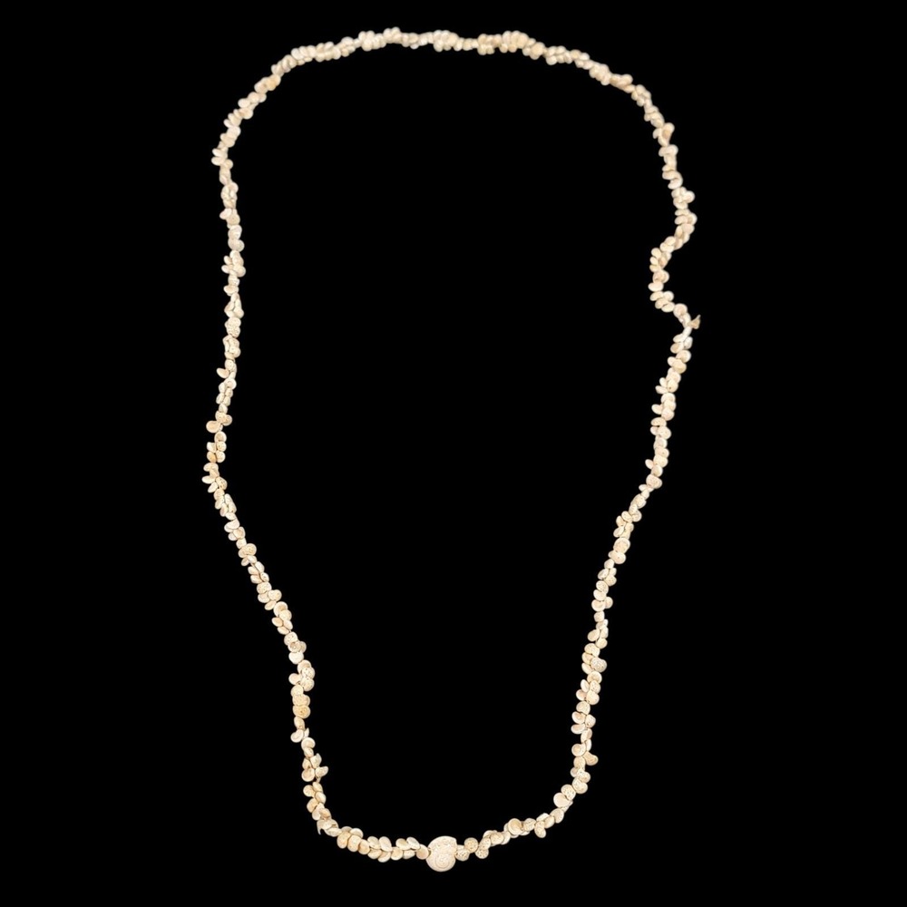 VTG 60s Sea Snail Shell Lei Necklace 35" Brown Freckling Beachy Coastal Boho